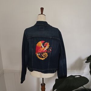 Jean Jacket Upcycle Old Navy  Embroidered Dragon On back Size XL